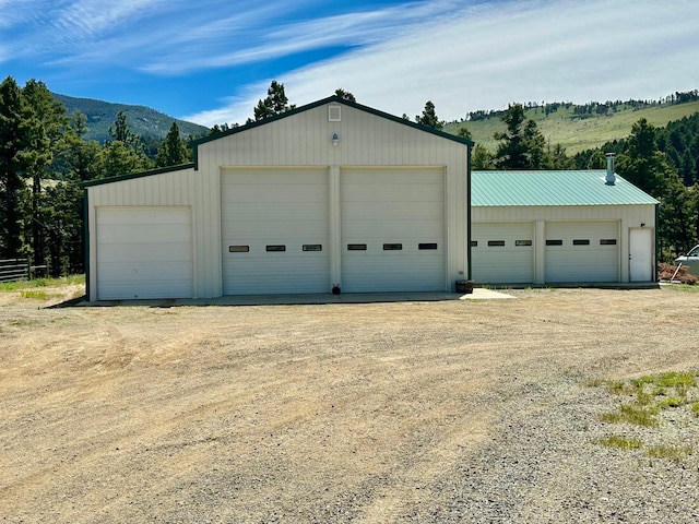 garage with a mountain view