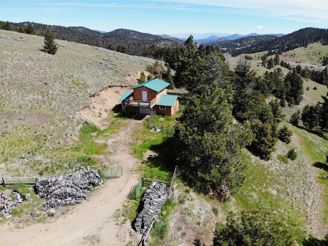 bird's eye view featuring a mountain view and a rural view