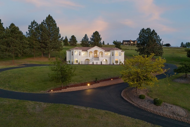 view of front of house with a yard