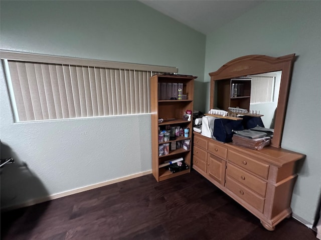 miscellaneous room with vaulted ceiling and dark hardwood / wood-style flooring