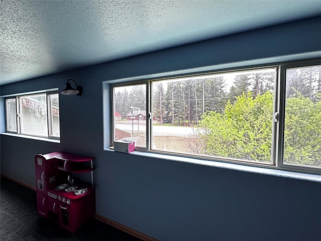 interior space with a textured ceiling