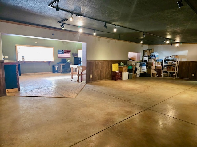 garage with wooden walls