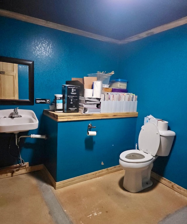 bathroom featuring sink, crown molding, and toilet