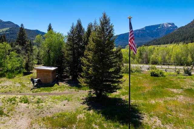 view of mountain feature featuring a wooded view