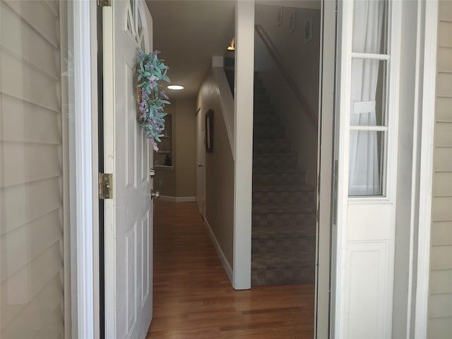 hallway featuring dark wood-type flooring