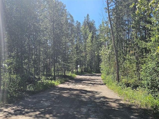 view of road featuring a view of trees