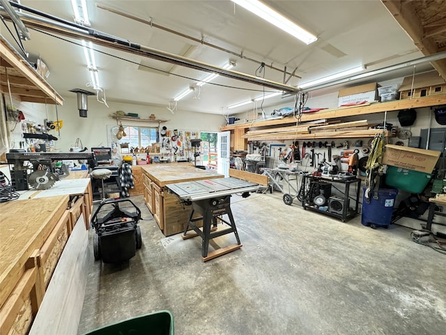 garage featuring a workshop area