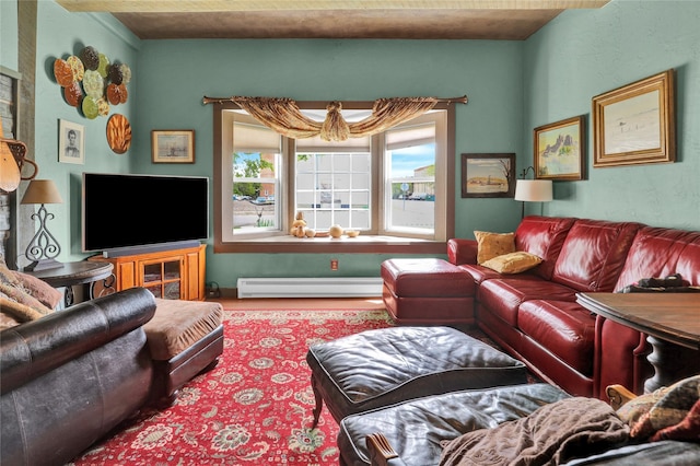 living room featuring hardwood / wood-style flooring and a baseboard radiator