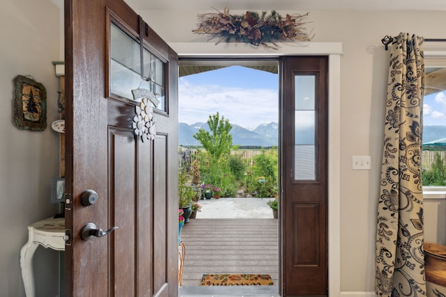 entrance foyer with a mountain view