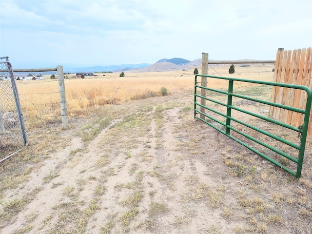 view of yard with a mountain view and a rural view