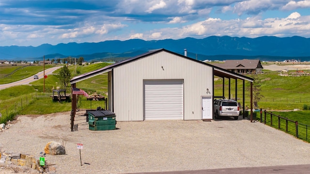 garage with a mountain view