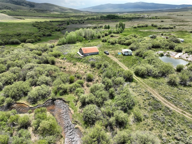 birds eye view of property featuring a rural view and a mountain view