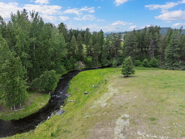 aerial view with a wooded view