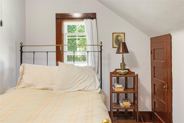 bedroom with lofted ceiling