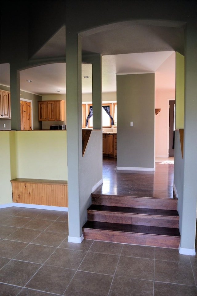 staircase with tile patterned flooring