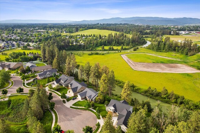 bird's eye view with a mountain view