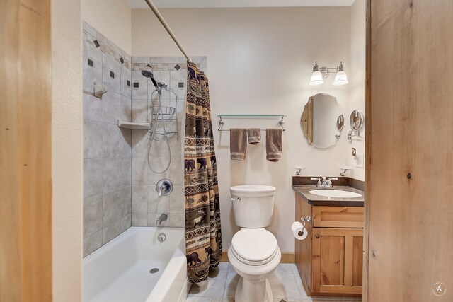 full bathroom with toilet, tile flooring, vanity, and shower / bath combo