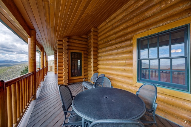 deck with a mountain view