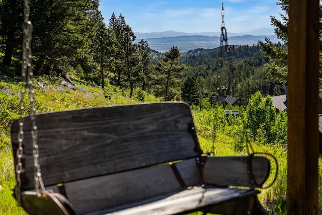 view of mountain feature featuring a wooded view