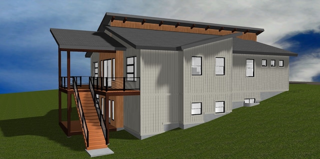 116 Golden Bear Dr, Bigfork, MT 59911 - view of side of home featuring a yard, a deck, and stairs