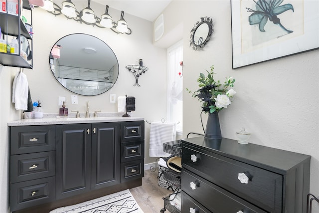 bathroom featuring hardwood / wood-style flooring and vanity