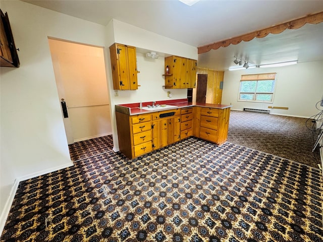 8 Cedar Gulch Ln, Thompson Falls, MT 59873 - kitchen with a baseboard radiator, open floor plan, and dark flooring