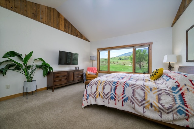 carpeted bedroom with vaulted ceiling