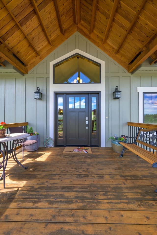 entrance to property featuring a deck