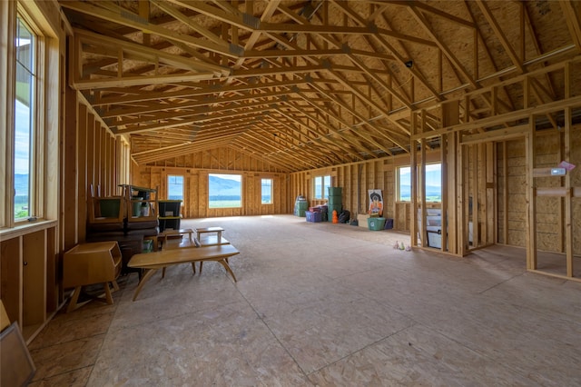 misc room with lofted ceiling