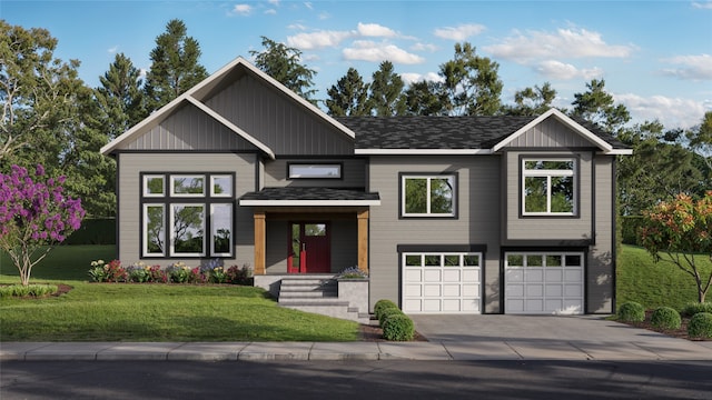 view of front of home featuring a garage and a front yard