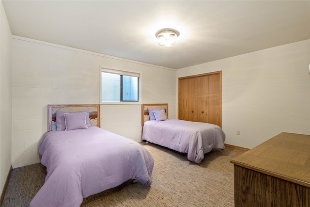 bedroom with a closet and carpet floors