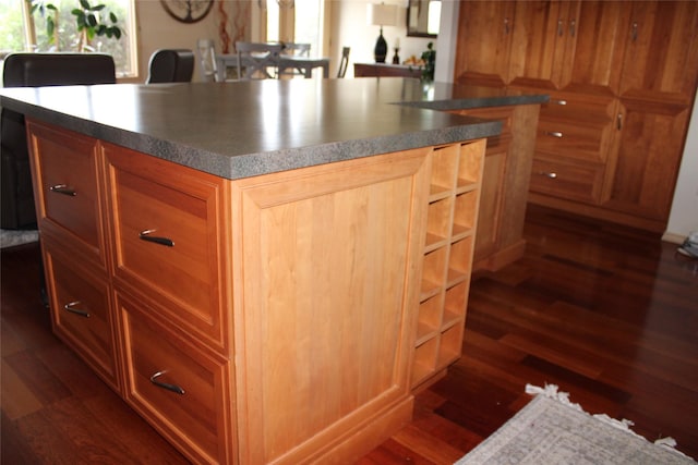 kitchen with a center island and dark hardwood / wood-style floors