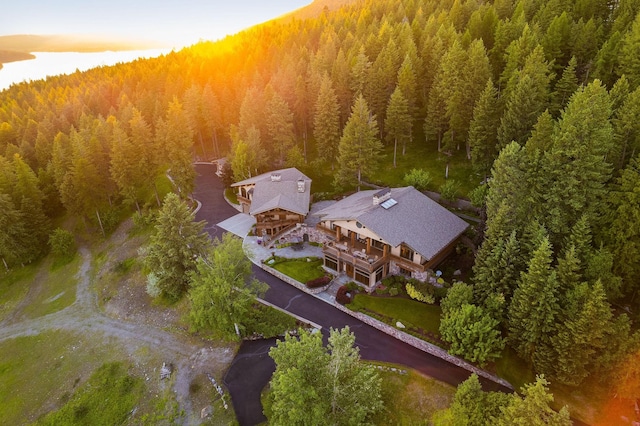 view of aerial view at dusk