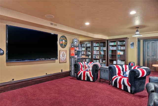 cinema featuring carpet, visible vents, and recessed lighting