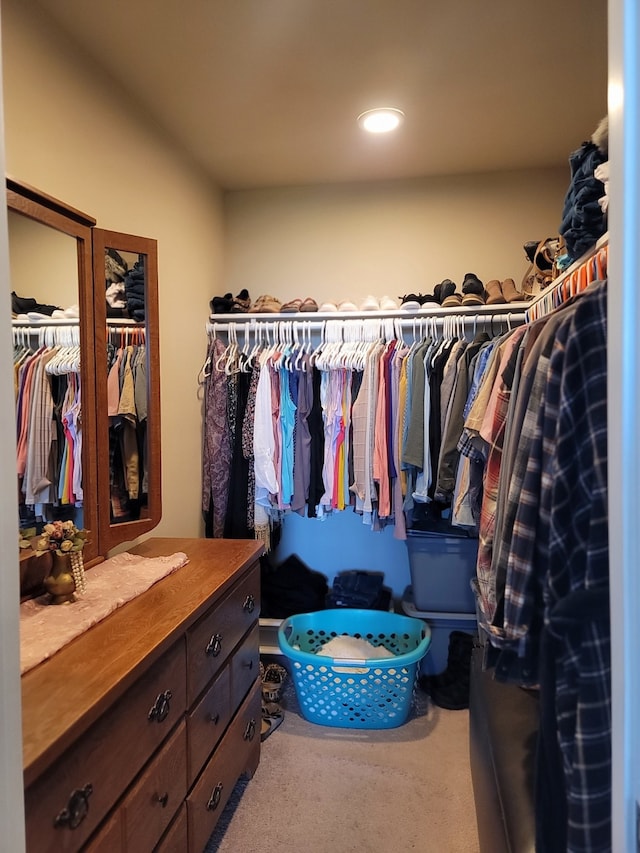 walk in closet featuring carpet floors
