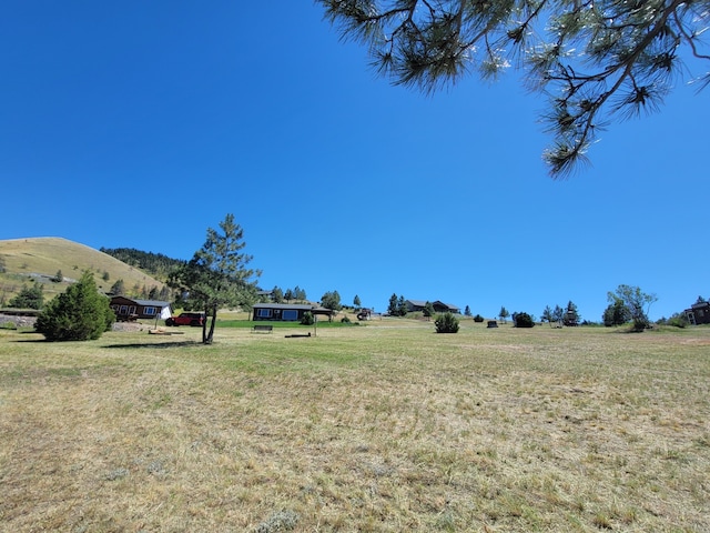 view of yard with a mountain view and a rural view