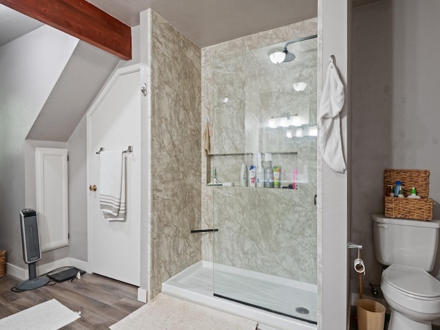 1915 E Broadway St, Missoula, MT 59802 - full bathroom with a marble finish shower, wood finished floors, and toilet