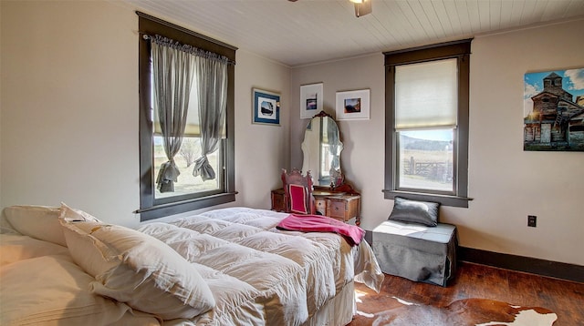 bedroom featuring wood ceiling and dark hardwood / wood-style floors