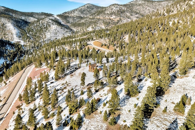 snowy aerial view featuring a mountain view