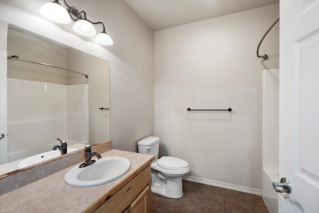 full bathroom with shower / bathing tub combination, vanity, and toilet