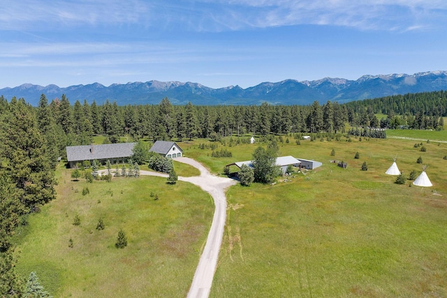 drone / aerial view featuring a mountain view