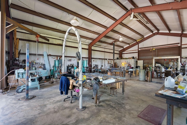 garage featuring a workshop area