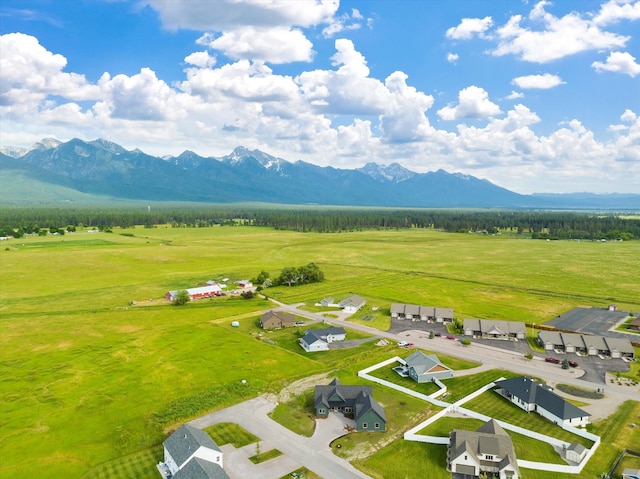 aerial view featuring a mountain view and a rural view