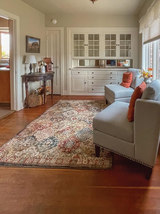 living room with wood finished floors