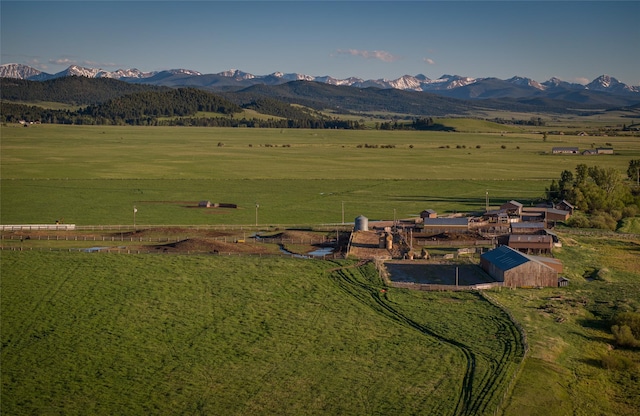 birds eye view of property featuring a rural view and a mountain view