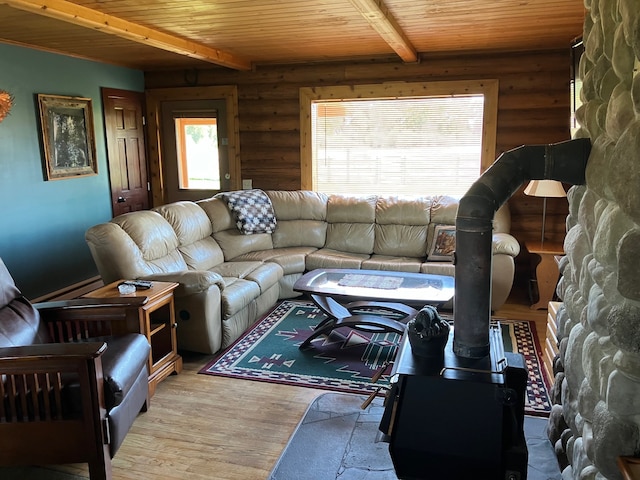 240 Ponderosa Rd, Melrose, MT 59743 - living area with log walls, wood-type flooring, and wood ceiling with exposed beams