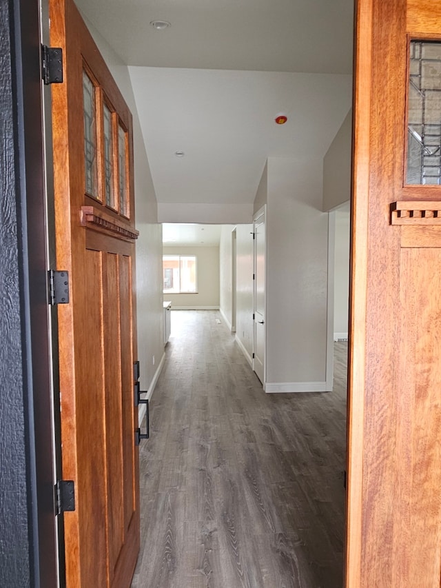 hall with dark wood-type flooring