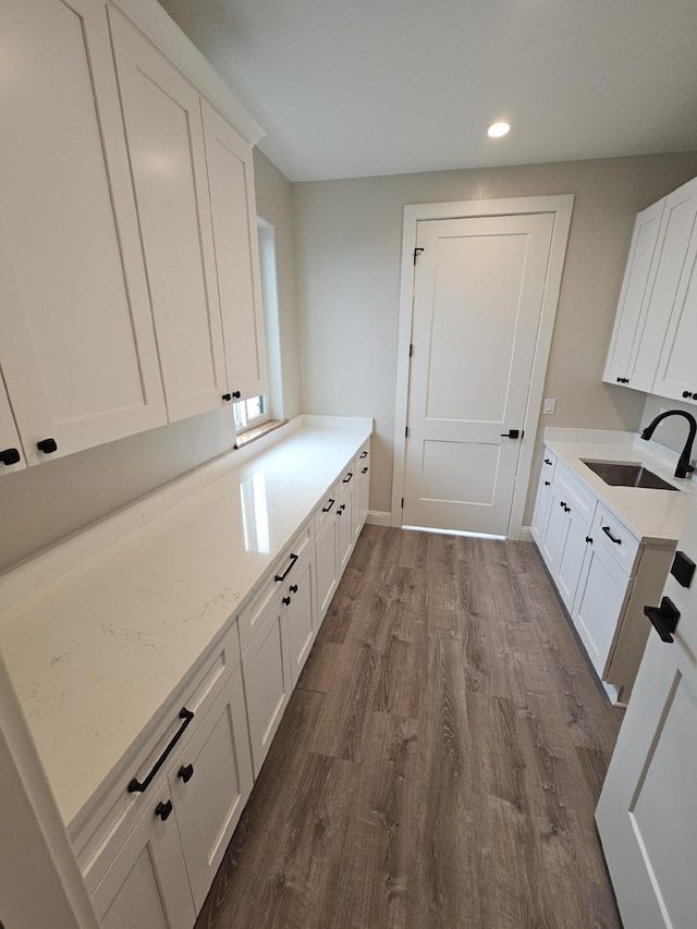 interior space with sink and dark hardwood / wood-style floors