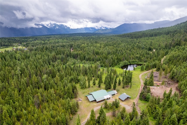 birds eye view of property with a water and mountain view