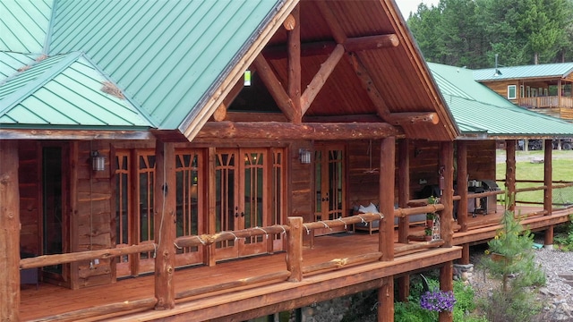 wooden deck with french doors